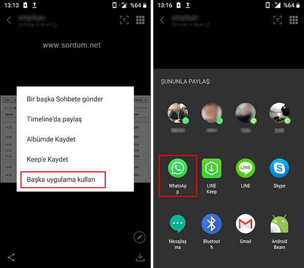 LINE de paylaşılan resmi whatsapp de paylaşmak