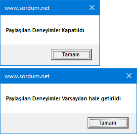 Script ile paylaşılan deneyimleri kapatalım