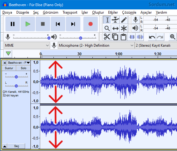 audacity ile ses dalgası genişledi