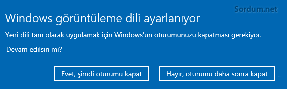 Windows görüntüleme dili ayarlanıyor