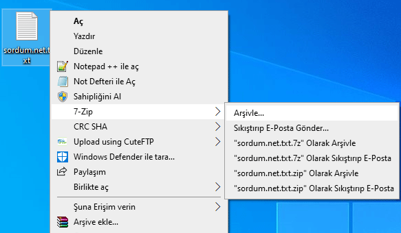 7 zip sağ tuşta