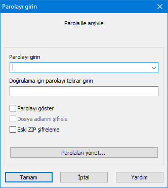 Winrar Parola gir ekranı