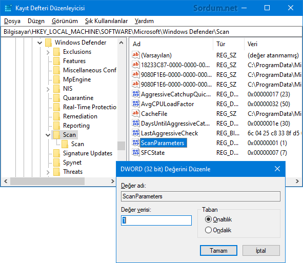 Scanparameter registry değeri