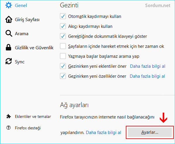 Firefox Ağ ayarları