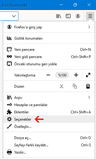 Firefox seçenekler