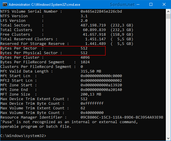 bytes per sector