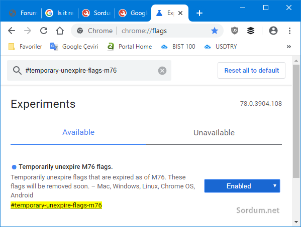 chrome geçici özelliği aktif et
