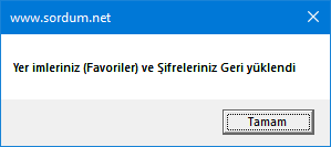 Firefoxta favoriler ve şifreler geri yüklendi