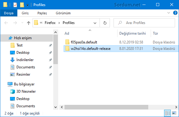 Firefox varsayılan klasörü