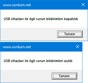 Vbs ile USB cihazlarının sorun bildirimlerini kapatalım