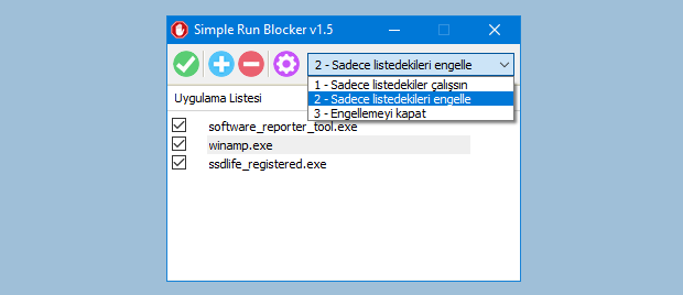 Simple Run Blocker arayüzü