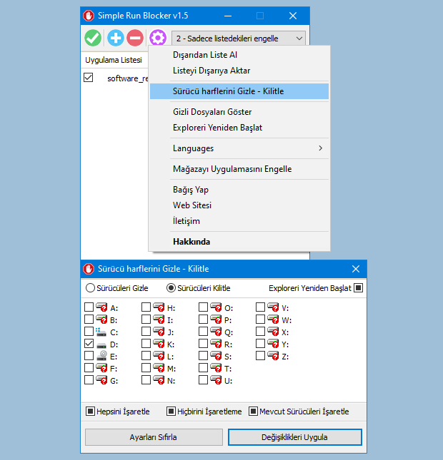 Simple run blocker ile sürücü gizleme - Engelleme