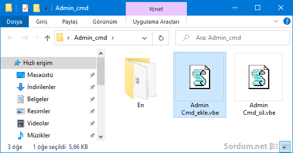 vbs ile sağtuşa Admin cmd ekleyin
