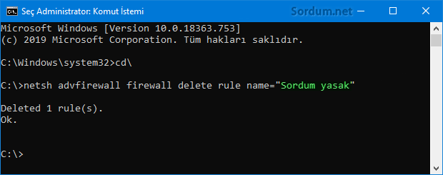 Cmd ile web sayfası yasağını kaldır