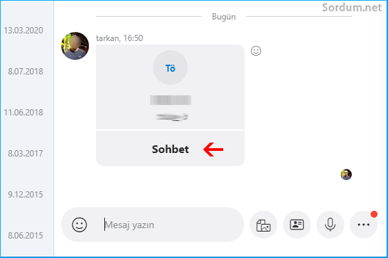 Skype Sohbet ekranı