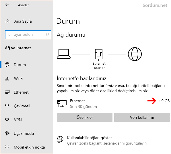 Windows 10 veri kullanımı