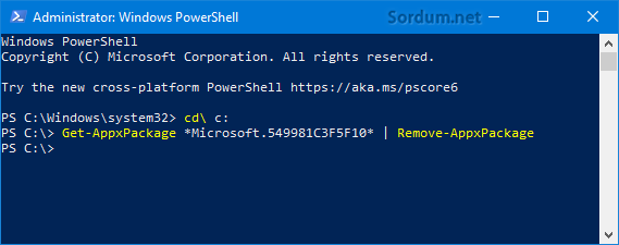 Cortanayı Powershelll ile kaldır