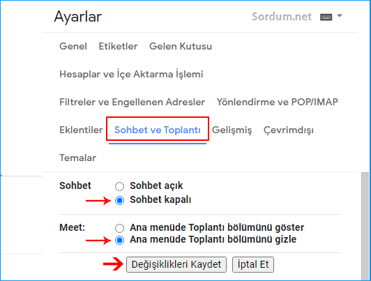 Gmail sobet ve toplantı