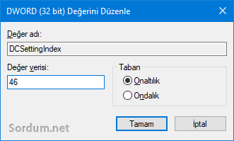 DCSettingIndex Registry kaydı