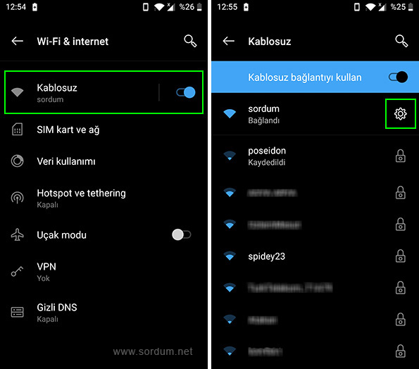 Android kablosuz bağlantı ayarları