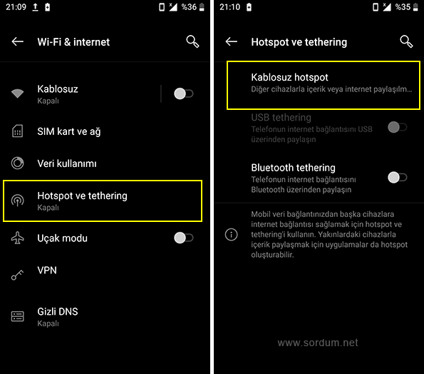 Android kablosuz hotspot