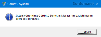 Görüntü denetim masası devre dışı