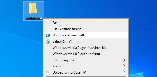 Sağ tuşa windows powershell