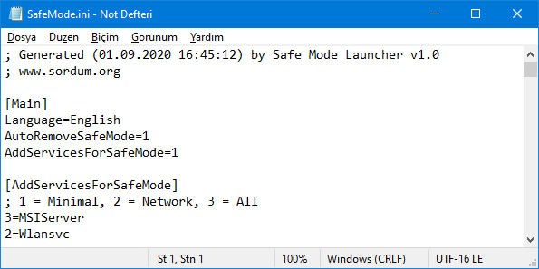 SafeMode.ini dosyası