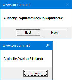 Audacity ayarlarını script ile sıfırlayın