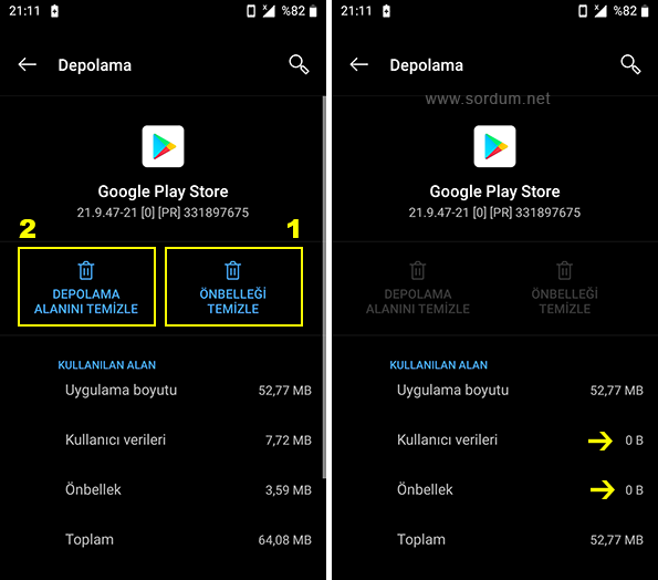 Android Uygulama önbelleğini temizle