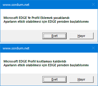 EDGE ye Yeni Profil eklemeyi yasakla