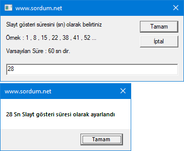 Slayt Gösteri süresi 1 Dk nın altında olsun