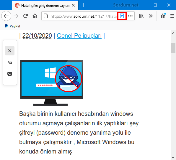 Firefox Okuyucu görünümünden çık