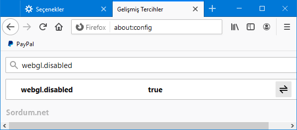 Firefox ta webgl nasıl devre dışı bırakılır