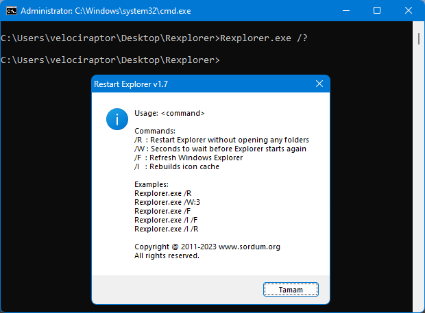 Restart explorer cmd komutları