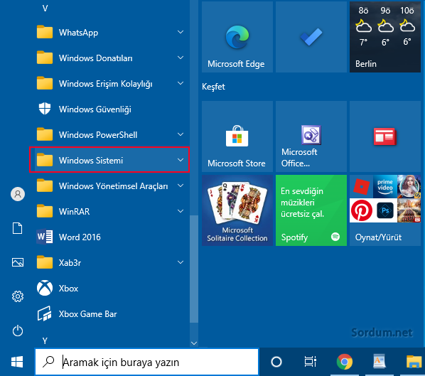 Başlat windows sistemi