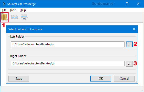 Diffmerge yazılımı ile klasör seçimi