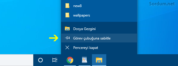 Dosya gezginini görev çubuğuna sabitle