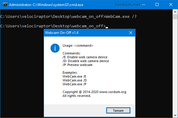 Webcam On-Off Cmd desteği