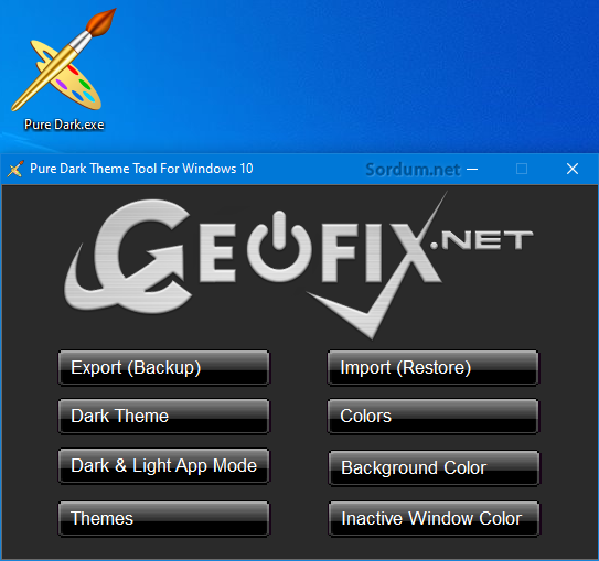 Pure Dark Theme tool for Windows 10