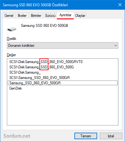 Aygıt yöneticisinde Sata SSD disk