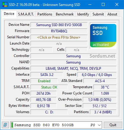 SSD-Z yazılım arayüzü