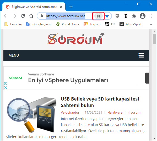 Google chrome sayfa QR kodu