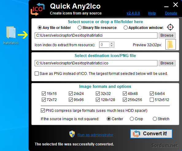 quick any2ico yazılım arayüzü