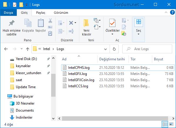 Intel Log dosyaları