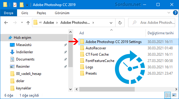 Photoshop ayarlar klasörü