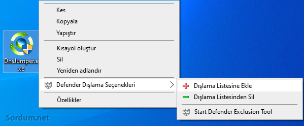 Sağ tuş ile dışlama ekle