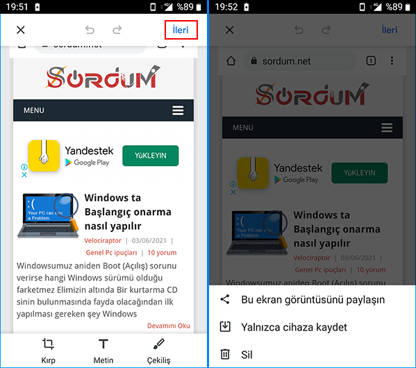 Chrome ekran görüntüsünü paylaş