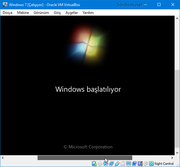 Virtual box ta işletim sistemi açılışı