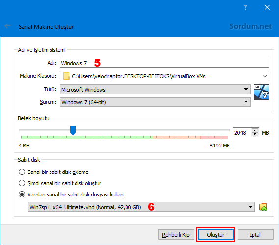 Virtual box ta sanal makina oluşturuluyor